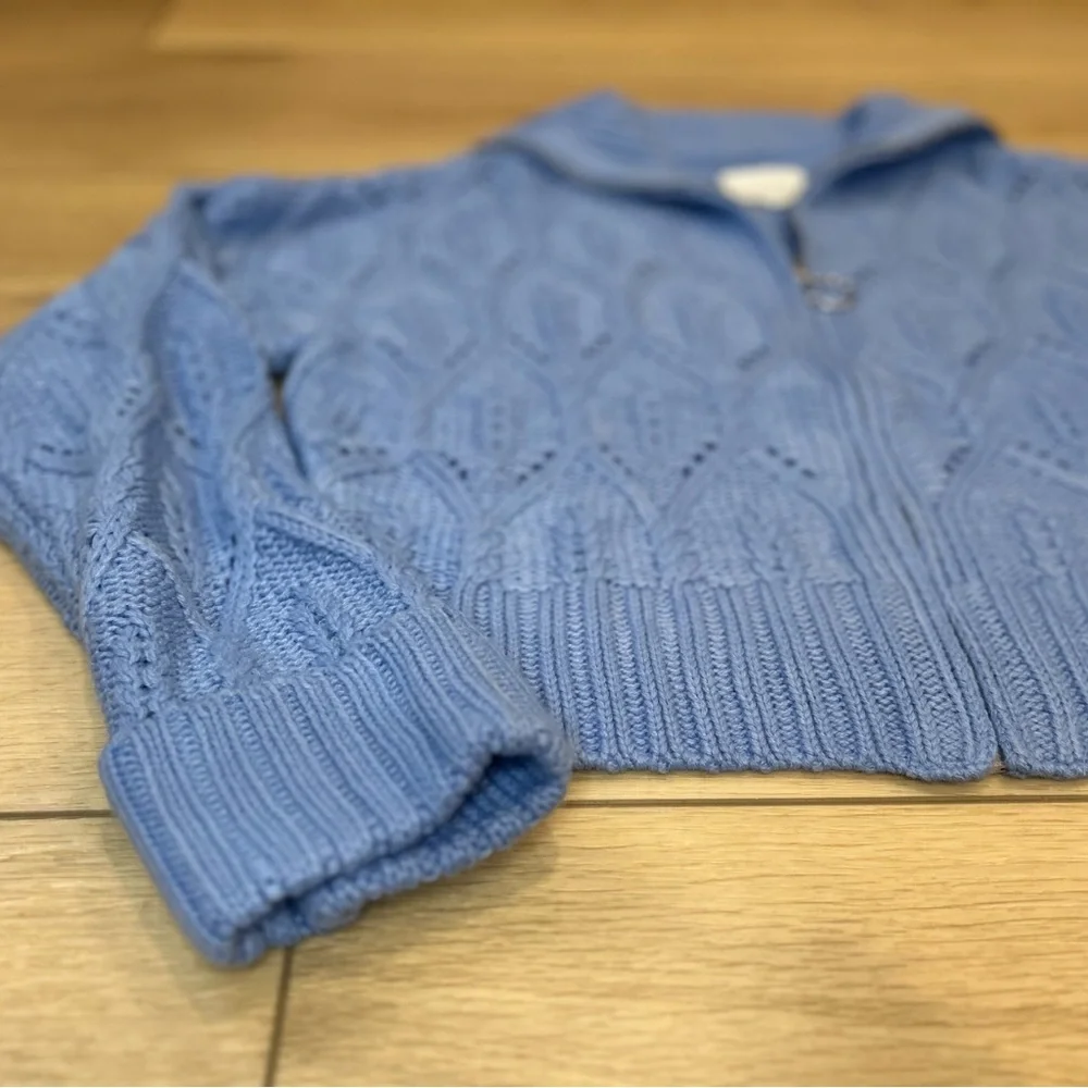 Pink Rose Blue knit‎ Zip-Up Cardigan Sweater, Women's Size small